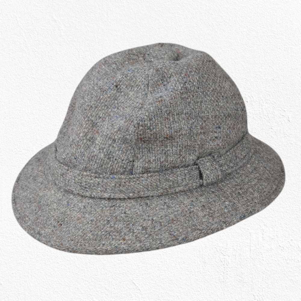 Vintage Borsalino USA Brown Tweed Wool Fedora Safari Hat Medium 70s 80s